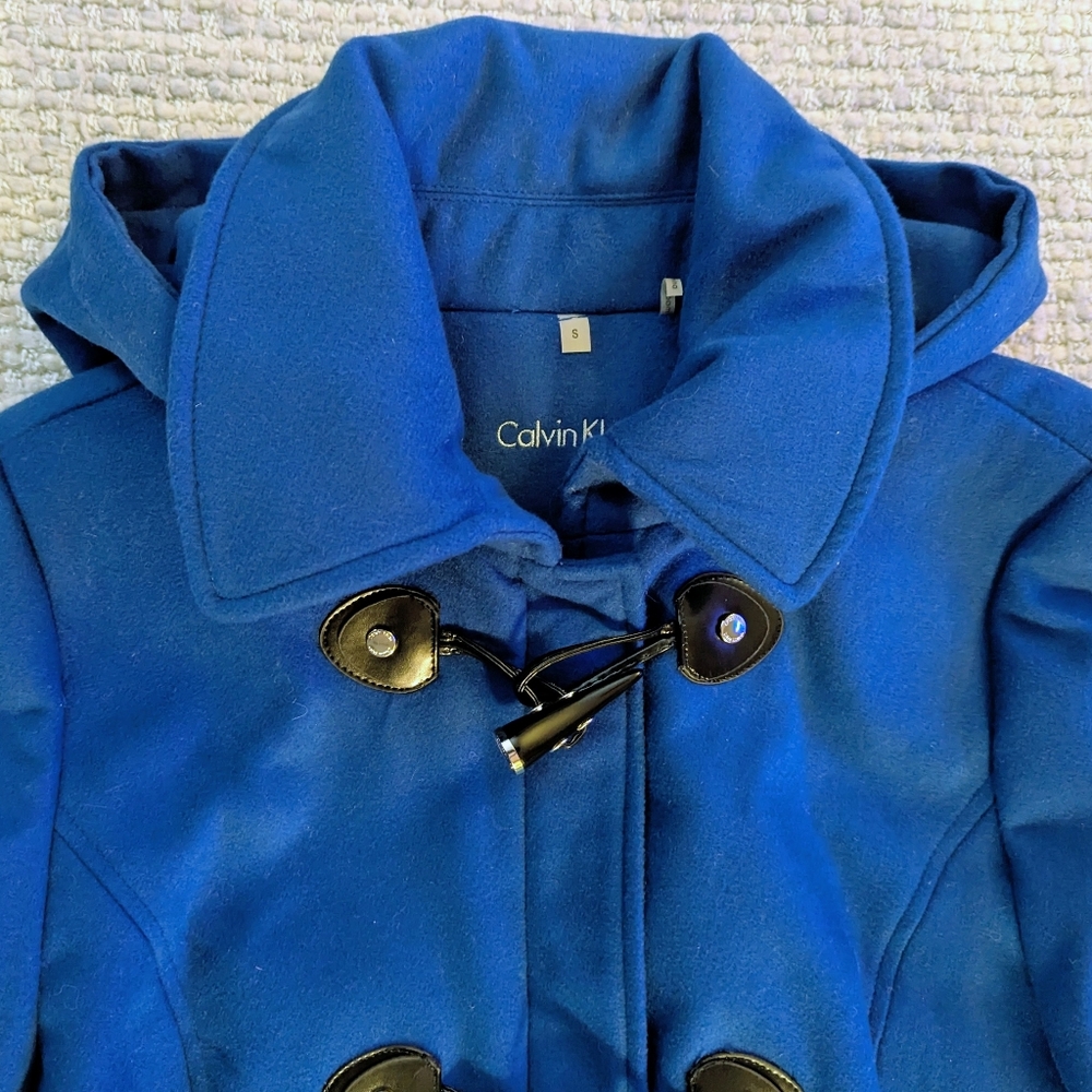 Calvin Klein Royal Blue Hooded Duffle Coat Size S NWOT - Picture 5 of 16